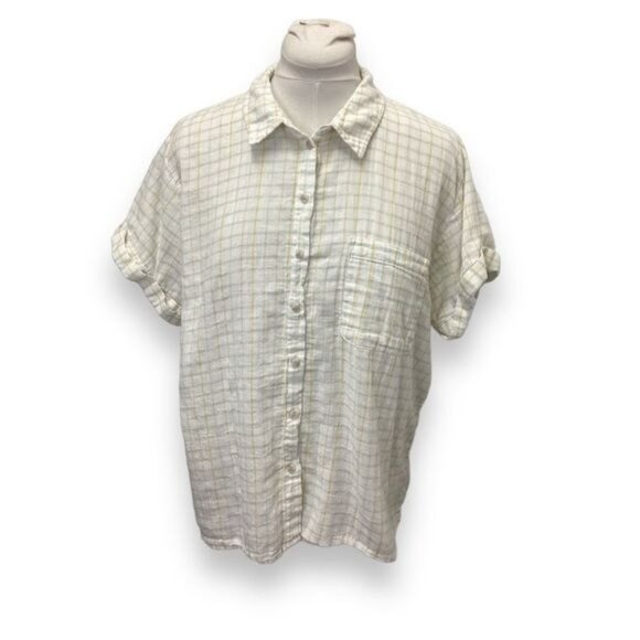 Universal Thread Women’s Button Down Plaid Summer Cotton Shirt, Cream, XL - Picture 1 of 7